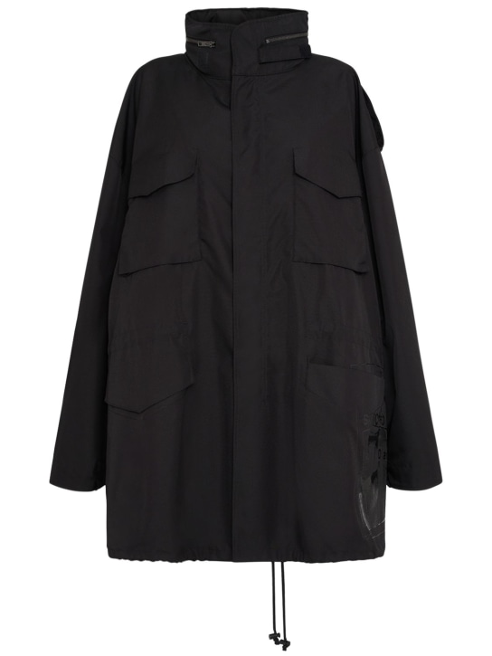 Maison Margiela: Cordura oversize hooded coat w/ pockets - Black - women_0 | Luisa Via Roma