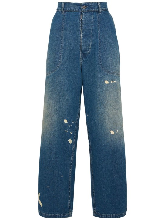 Maison Margiela: Mid rise painted denim wide jeans - Blue - women_0 | Luisa Via Roma
