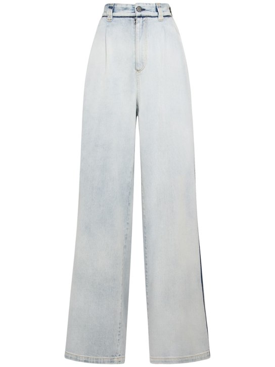 Maison Margiela: Jeans anchos de denim de algodón - Azul Claro - women_0 | Luisa Via Roma