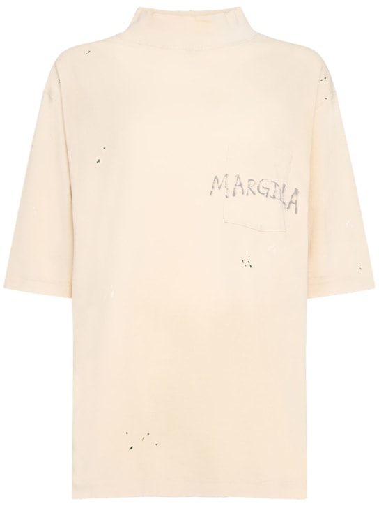 Maison Margiela: Cotton jersey logo t-shirt - Ivory - women_0 | Luisa Via Roma