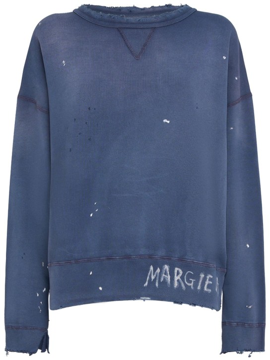 Maison Margiela: Sweatshirt aus Baumwollfleece mit Rissen - Lila - women_0 | Luisa Via Roma