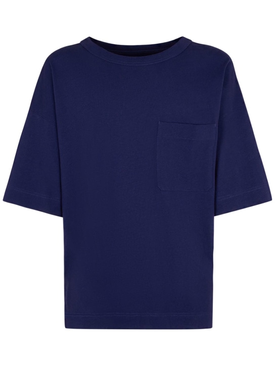 Lemaire: T-shirt boxy fit in cotone e lino - Viola - men_0 | Luisa Via Roma