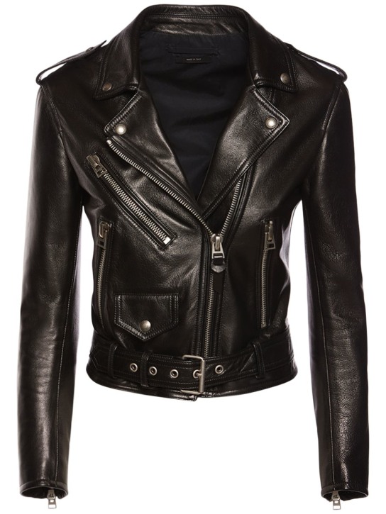Tom Ford: Leather biker jacket w/ zips - Black - women_0 | Luisa Via Roma