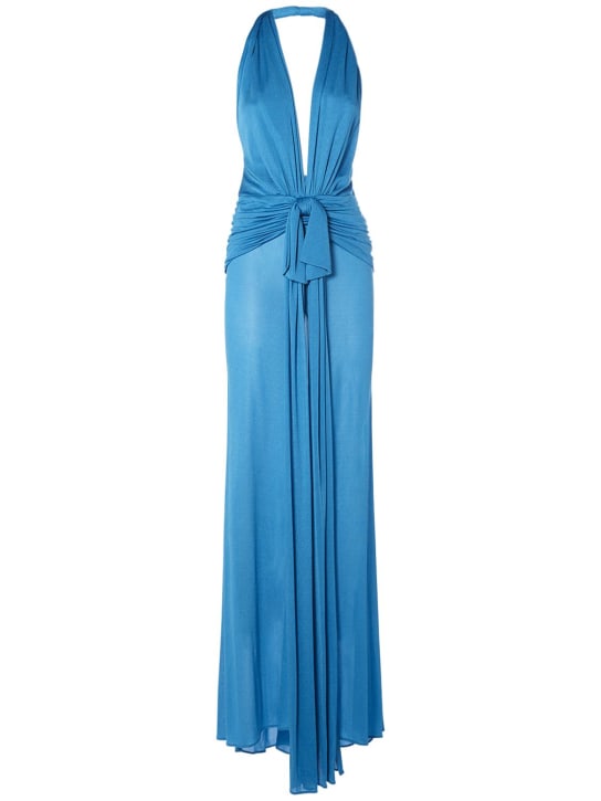 Blumarine: Vestido largo drapeado de viscosa - Azul - women_0 | Luisa Via Roma
