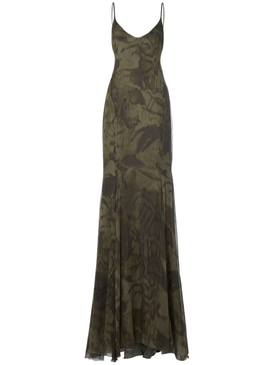 Blumarine: Printed viscose long dress - Multi/Military - women_0 | Luisa Via Roma