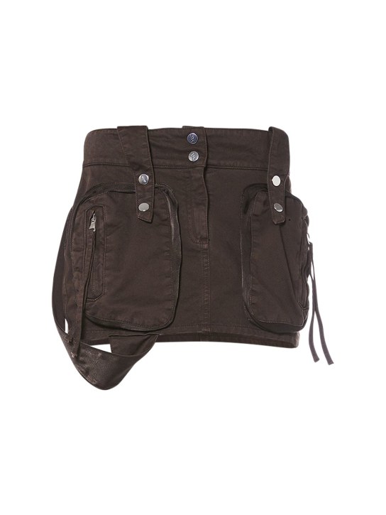 Blumarine: Cotton denim zip cargo mini skirt - Dark Brown - women_0 | Luisa Via Roma