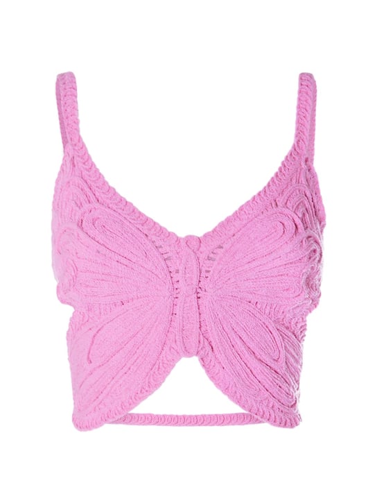 Blumarine: Butterfly cotton blend knit crop top - Pink - women_0 | Luisa Via Roma