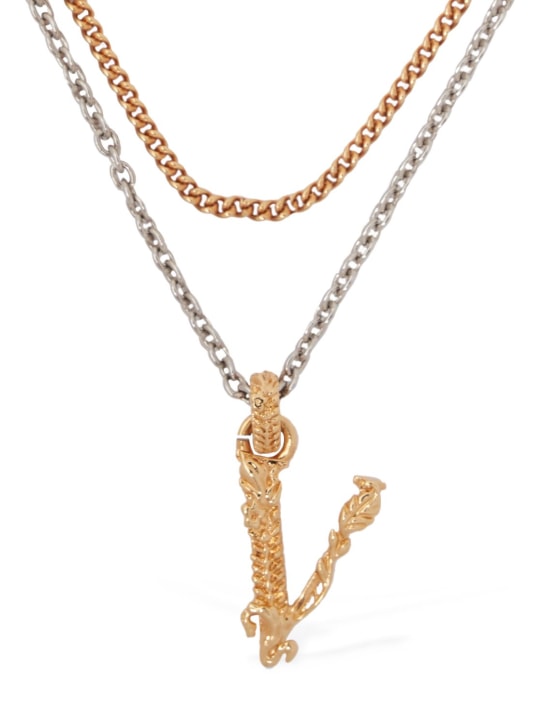 Versace: Double wrapped collar necklace - Gold/Silver - women_0 | Luisa Via Roma