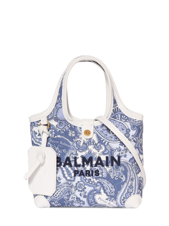 Balmain: Mini B-army paisley print canvas bag - Bleu Pale - women_0 | Luisa Via Roma