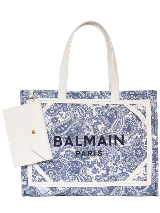 Balmain: Medium B-army canvas paisley shopper bag - Bleu Pale - women_0 | Luisa Via Roma