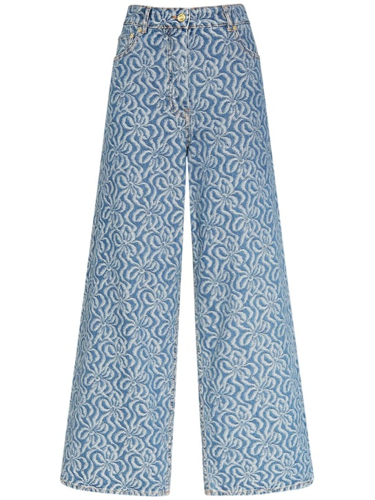 GANNI: Jacquard cotton denim wide pants - Blue - women_0 | Luisa Via Roma