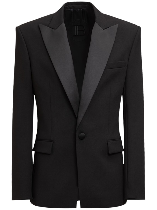 Balmain: Double crepe wool tuxedo jacket - Black - men_0 | Luisa Via Roma