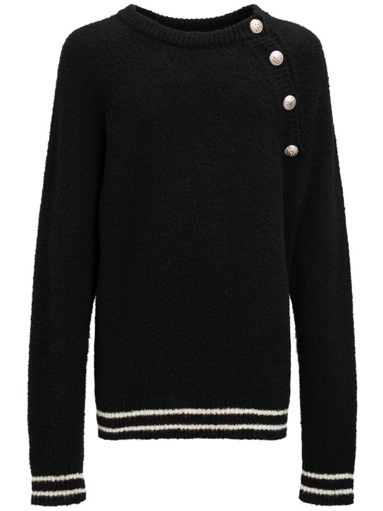 Balmain: Buttoned raglan cashmere sweater - Black - men_0 | Luisa Via Roma