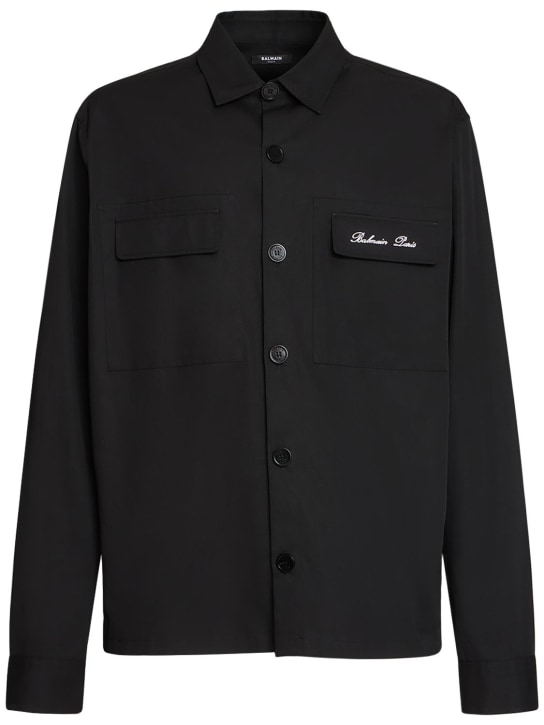 Balmain: Logo signature cotton overshirt - Black - men_0 | Luisa Via Roma
