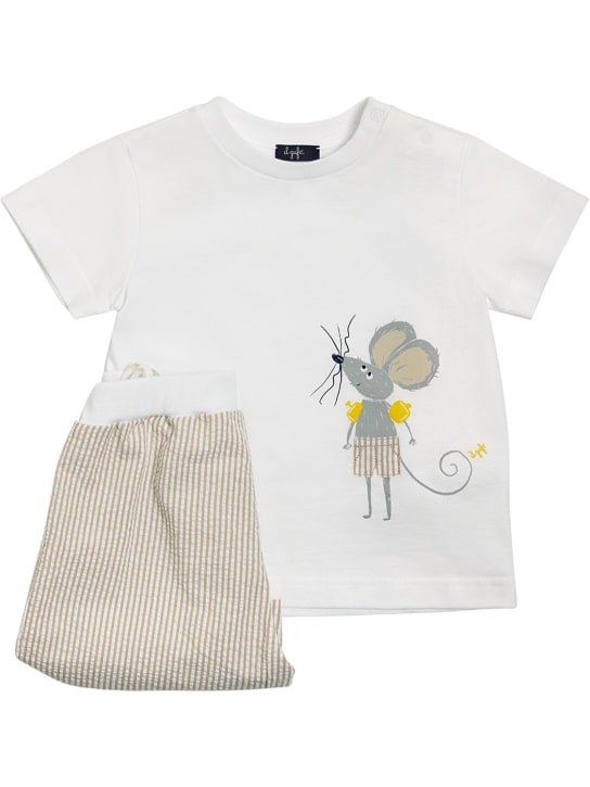 Il Gufo: T-Shirt aus Baumwolljersey und Seersuckershorts - Weiß/Beige - kids-boys_0 | Luisa Via Roma