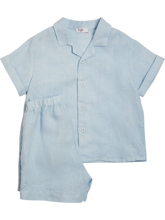 Il Gufo: Camisa y shorts de lino - Azul Claro - kids-boys_0 | Luisa Via Roma