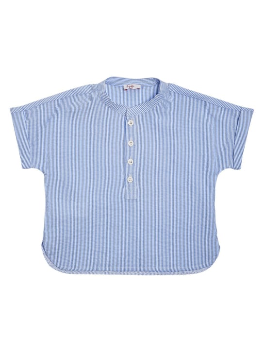 Il Gufo: Cotton seersucker shirt & poplin pants - White/Blue - kids-boys_1 | Luisa Via Roma