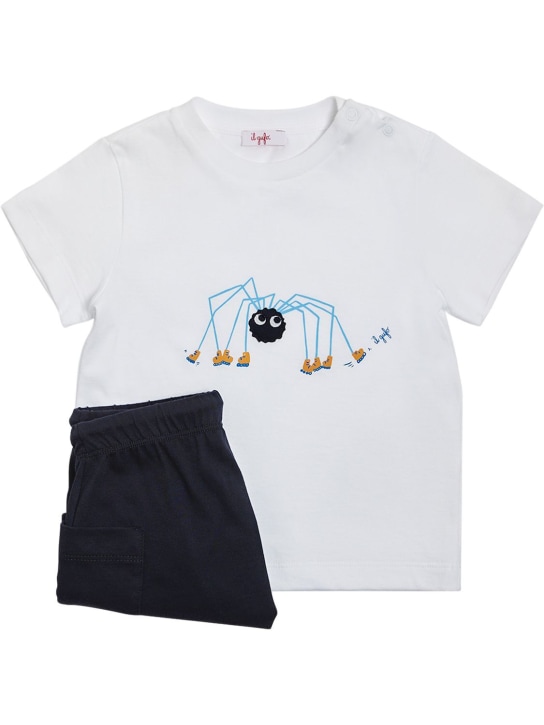 Il Gufo: T-shirt e shorts in jersey di cotone - Bianco/Navy - kids-boys_0 | Luisa Via Roma