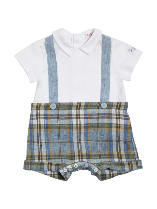 Il Gufo: Linen madras & cotton jersey romper - Multicolor - kids-boys_0 | Luisa Via Roma