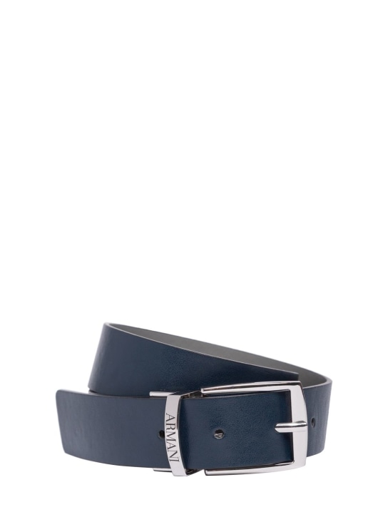Emporio Armani: Reversible leather belt w/logo - Navy/Silver - kids-boys_0 | Luisa Via Roma