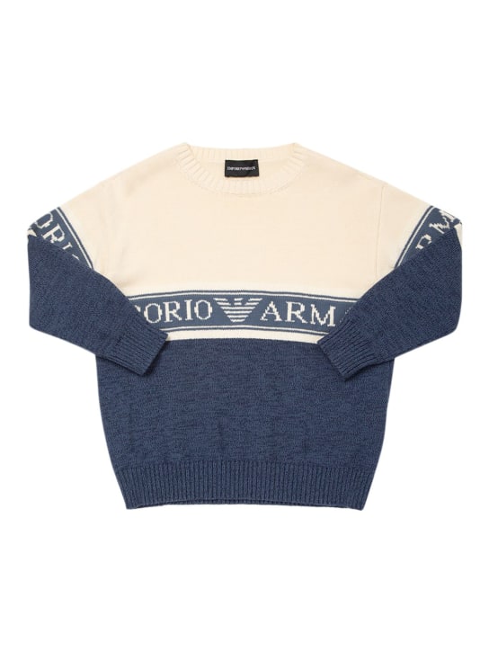 Emporio Armani: 로고 코튼 니트 스웨터 - 라이트 블루 - kids-boys_0 | Luisa Via Roma