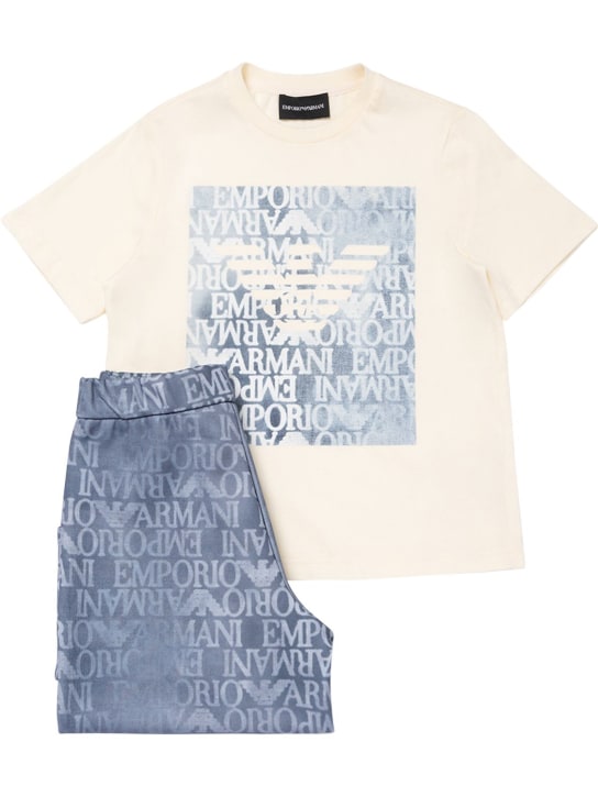 Emporio Armani: T-shirt e shorts in jersey di cotone - Off-White - kids-boys_0 | Luisa Via Roma