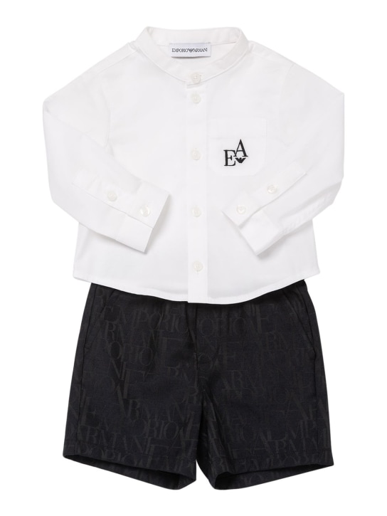 Emporio Armani: Poplin shirt & gabardine shorts - White/Black - kids-boys_0 | Luisa Via Roma