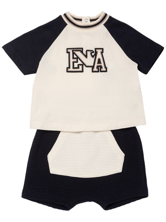 Emporio Armani: Cotton jersey t-shirt & shorts - White/Black - kids-boys_0 | Luisa Via Roma