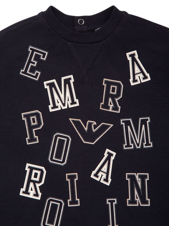 Emporio Armani: T-shirt en jersey de coton imprimé - Bleu Marine - kids-boys_1 | Luisa Via Roma