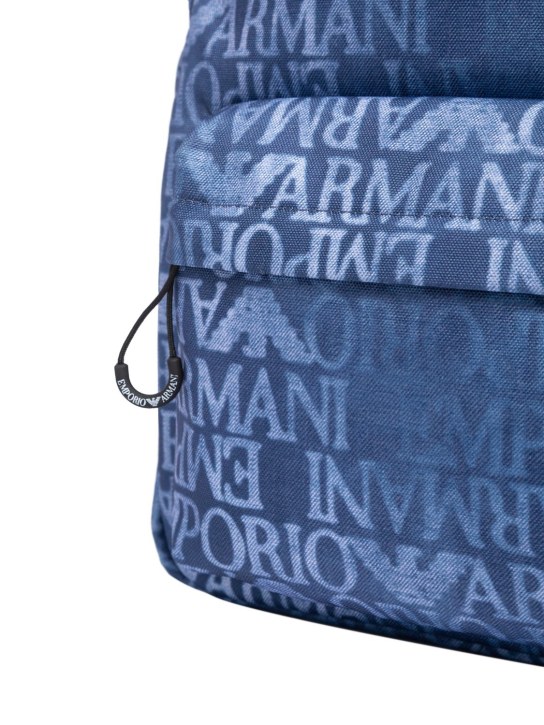 Emporio Armani: All over logo nylon backpack - Blue - kids-boys_1 | Luisa Via Roma