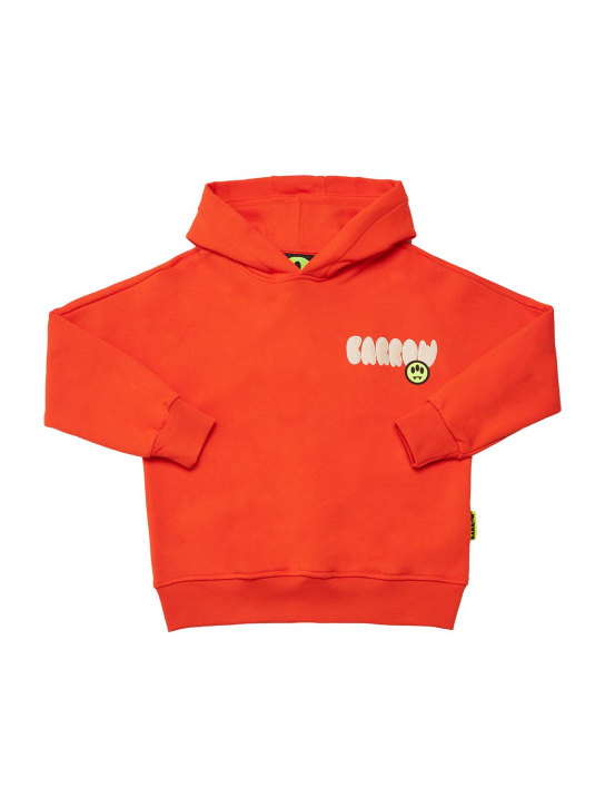 Barrow: Sweat-shirt en coton imprimé à capuche - Orange - kids-girls_0 | Luisa Via Roma