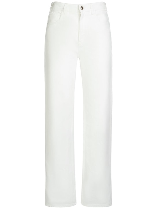 Chloé: Jeans rectos de denim algodón y cáñamo - Blanco - women_0 | Luisa Via Roma