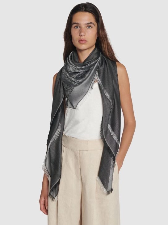 Max Mara: Geode silk & cotton foulard - Black - women_1 | Luisa Via Roma