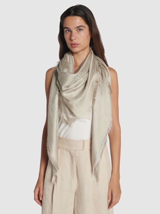 Max Mara: Geode silk blend foulard - Khaki - women_1 | Luisa Via Roma