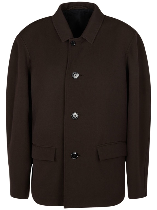 Lemaire: Buttoned wool & linen coat - Brown - women_0 | Luisa Via Roma