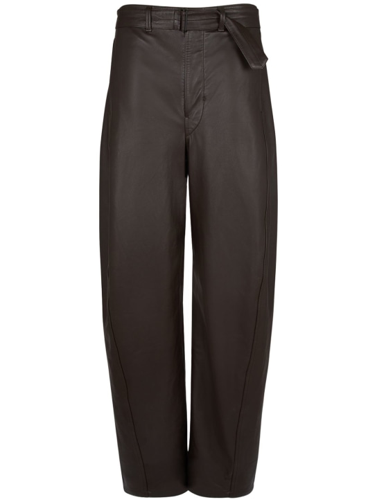 Lemaire: Pantalon en cuir avec ceinture - Marron Foncé - women_0 | Luisa Via Roma