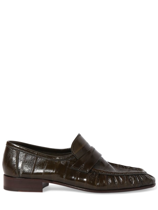 The Row: 10mm Soft eel leather loafers - Olive Green - women_0 | Luisa Via Roma
