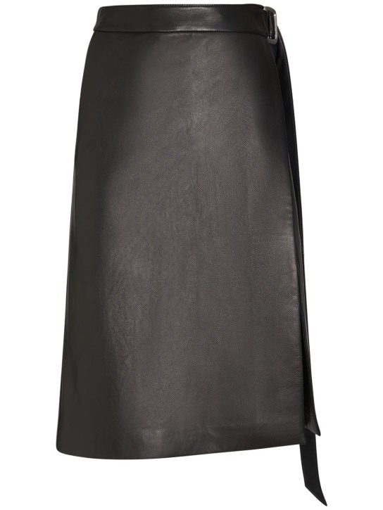 AMI Paris: 系腰带皮革迷笛半身裙 - 黑色 - women_0 | Luisa Via Roma