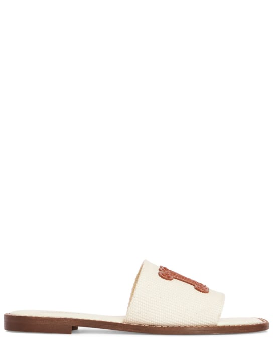 Max Mara: 5mm Geneve canvas slide sandals - White/Brown - women_0 | Luisa Via Roma