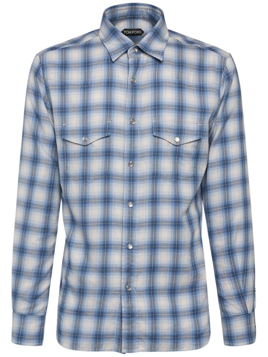 Tom Ford: Checked cotton blend western shirt - Combo Blue - men_0 | Luisa Via Roma