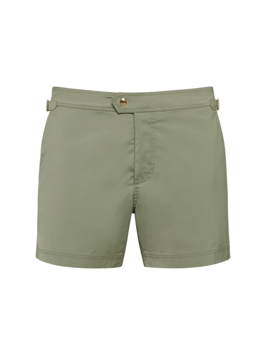 Tom Ford: Compact poplin swim shorts w/ piping - Military Green - men_0 | Luisa Via Roma