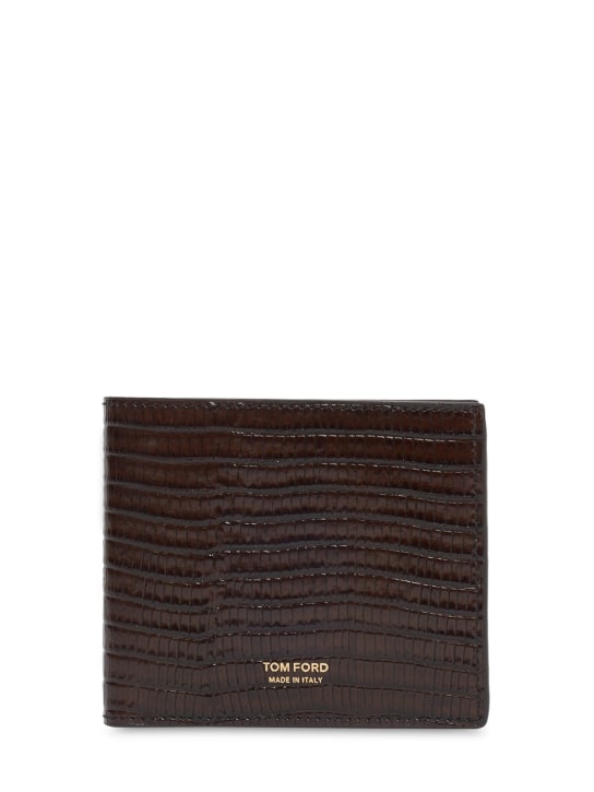 Tom Ford: Croc embossed leather bifold wallet - Dark Brown - men_0 | Luisa Via Roma