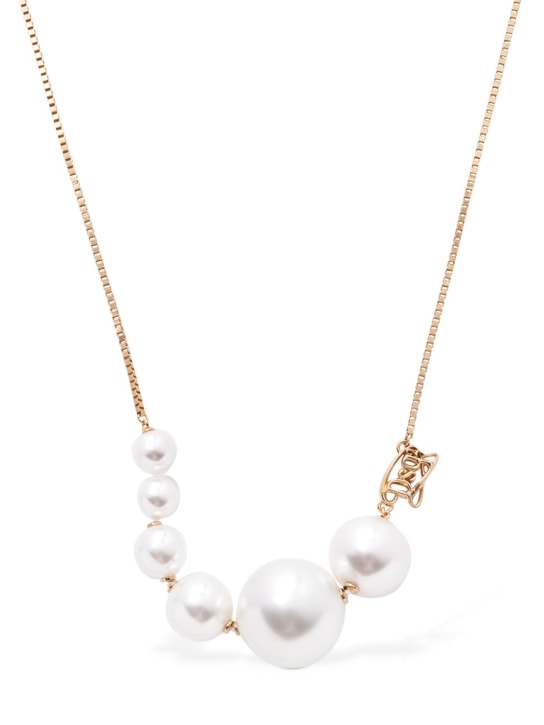 Dsquared2: Halskette mit Perlenimitat „Dsq2“ - Weiß/Gold - women_0 | Luisa Via Roma