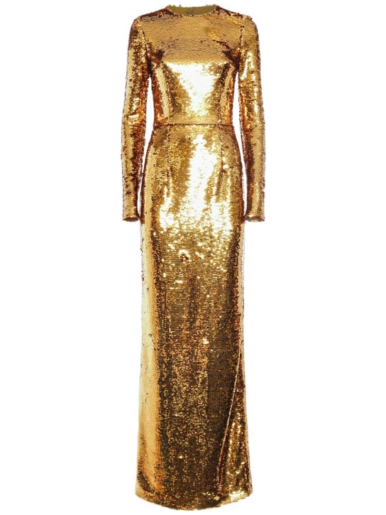 Dolce&Gabbana: Sequined long sleeves maxi dress - Gold - women_0 | Luisa Via Roma