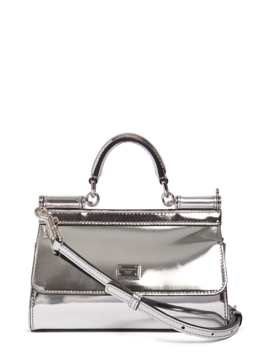 Dolce&Gabbana: Small Sicily laminated top handle bag - Silver - women_0 | Luisa Via Roma