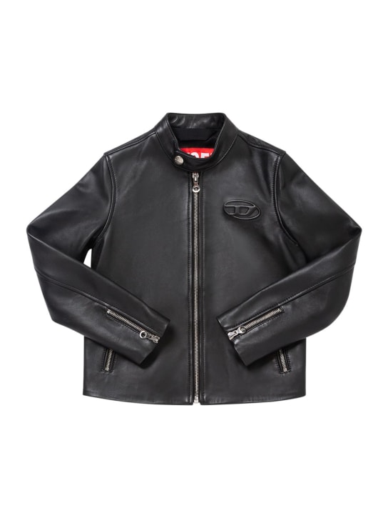 Diesel Kids: Logo embossed leather jacket - Black - kids-boys_0 | Luisa Via Roma