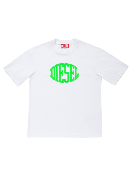 Diesel Kids: Logo printed cotton t-shirt - White - kids-boys_0 | Luisa Via Roma