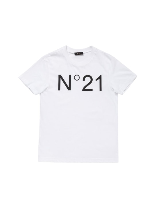 N°21: Logo print cotton jersey t-shirt - White - kids-girls_0 | Luisa Via Roma