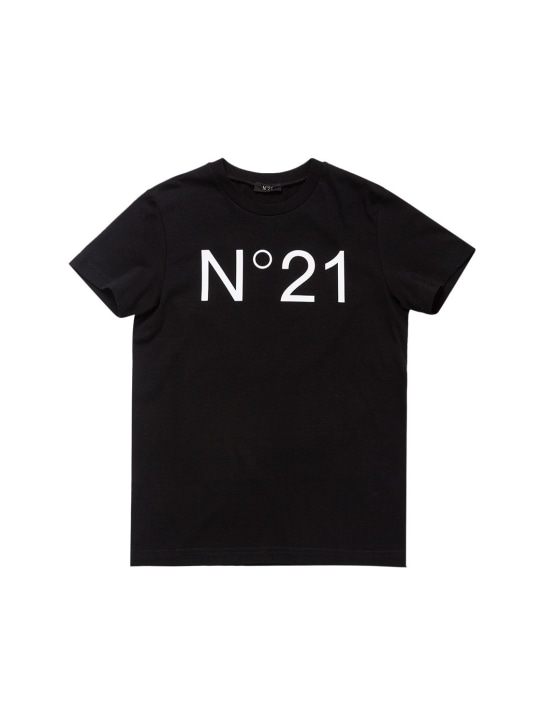 N°21: Camiseta de jersey de algodón con logo - Negro - kids-girls_0 | Luisa Via Roma