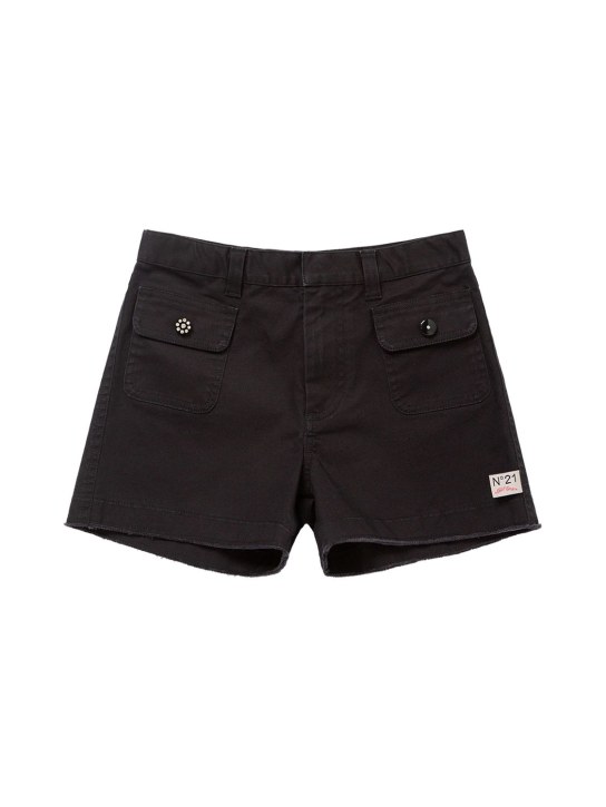 N°21: Cotton blend pocket shorts - Black - kids-girls_0 | Luisa Via Roma